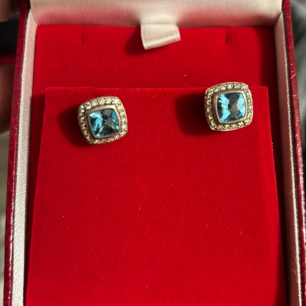 DAVID YURMAN ALBION BLUE TOPAZ DIAMOND Stud EARRINGS Authentic $1.2K